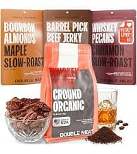 Double Neat Bourbon Flavored Snacks Variety Pack | Snacks Gifts for Men | Bourbon Glazed Beef Jerky, Cinnamon Whiskey Pecans, Almonds | Gift for Whiskey Lovers Men | 10oz, 3 Pack B0GGHN7KTL