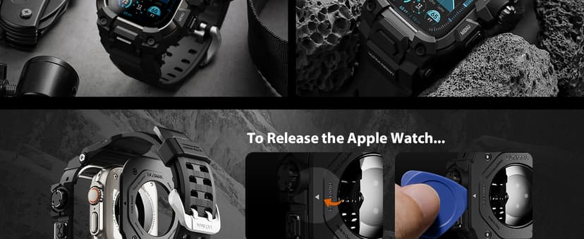 ULTIMAL Rugged Case with Band for Apple Watch 49mm,Compatible with Apple Watch Ultra 3/2/1, Military Grade Shockproof Bumper Cover for iWatch Tactical Band Men (Black, 49mm)