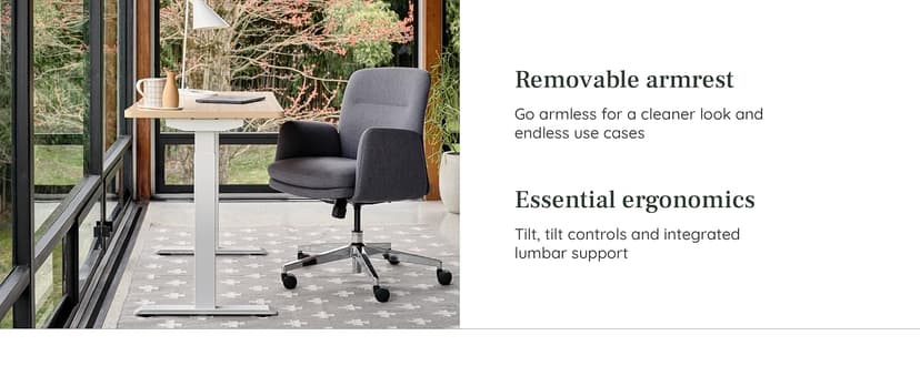 Branch Softside Mid Century Modern Office Chair, Boucle Fabric - Removable Arms with Luxury Cloud-Like Comfort - Adjustable Height - Integrated Lumbar Support - Oatmeal