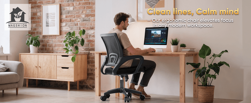 Magshion Ergonomic Office Desk Chair, Mid-Back Mesh Computer Chair, Swivel Chair with Breathable Backrest & Lumbar Support, Adjustable Height for Gaming, Work, Study, 300 Lbs Capacity, Black