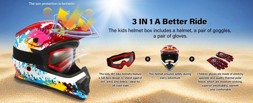 SLMOTO DOT Youth & Kids Motocross Offroad Street Helmet Black Spider Motorcycle Youth Helmet Dirt Bike Motocross ATV Helmet+Goggles+Gloves Medium