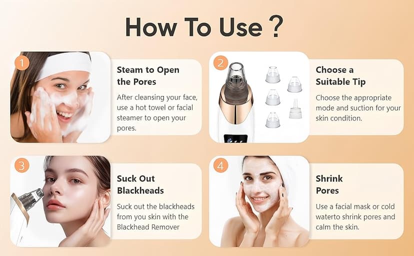 Blackhead Remover Vacuum - Professional Blackhead Extractor for Face with 3 Adjustable Suction Levels, USB Rechargeable Pore Cleaner, and 5 Interchangeable Probes (White)