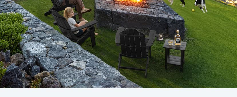 LUE BONA Folding Adirondack Chair Set of 4, Black HDPS Fire Pit Patio Chairs Weather Resistant, Modern Plastic Outdoor Chairs with Cup Holder