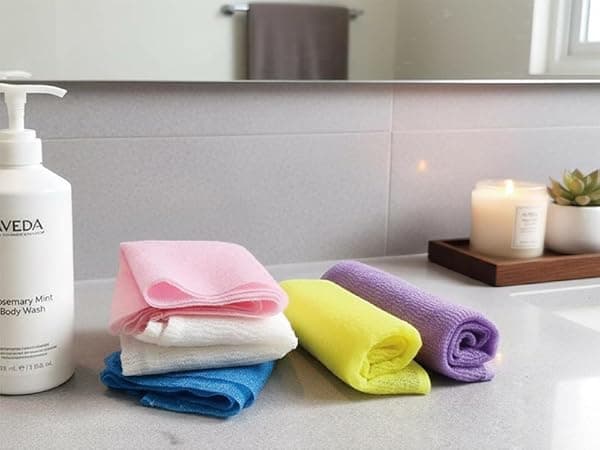 ARCH&M Exfoliating Washcloth Body Scrubber Back Scrubber for Shower Japanese Beauty Washcloth Bath Wash Cloth Korean Exfoliation Luffah Towel Net Sponge Loofah Body Scrub 3 Pack