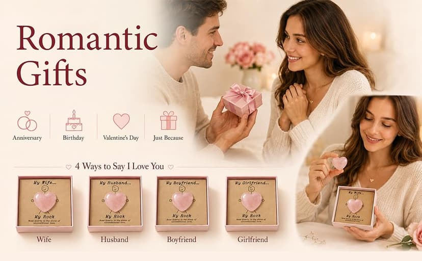 Gift for Girlfriend – My Rock Rose Quartz Heart Pocket Hug, Natural Crystal Love Stone Keepsake with Message Card & Gift Box, Love Gift from Boyfriend B0GG9PQF8Y