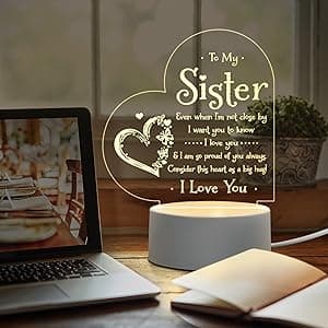 Afterprints Sister Gifts - to My Sister Night Light, Sister Birthday Gifts, Sisters Gifts from Sister Brother on Graduation, Wedding, Christmas, Engraved Night Lamp