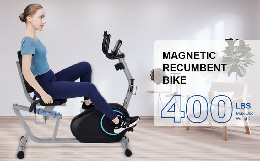 Recumbent Exercise Bike for Seniors - 400LB Weight Capacity Recumbent Bikes with Comfortable Seat, Pulse Sensor, 16-level Resistance, LCD Monitor