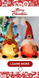 Juegoal Christmas Plush Gnomes, 9 Inch Lighted Handmade Mini gnome Scandinavian, Light Up Swedish Tomte Elf Holiday Present, Battery Operated Xmas Gifts Table Ornaments Dinner Party Supplies, Set of 3