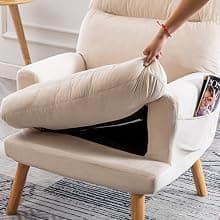 INZOY Accent Chairs with Ottoman Set, Modern Velvet Armchair with Adjustable Backrest, Comfy Lounge Chair for Living Room Bedroom, Beige