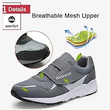 LEADER SHOW Women's Elderly Casual Comfort Walking Shoe Safety Flats Non-Slip Hook & Loop Sneakers