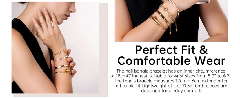 18K Gold Plated Bangle Bracelet Set for Women Stackable Lucky Floral Adjustable Tennis Bracelet Non Tarnish Gift Jewelry for Christmas Valentines Birthday Mother's Day B0FH8ZYLJL