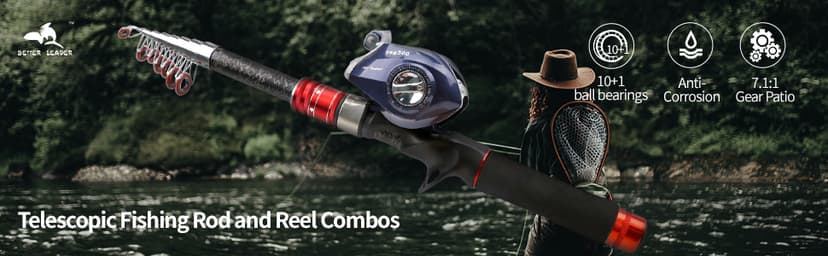 Telescopic Fishing Rod and Reel Combos, Carbon Fiber Fishing Rod with Stainless Steel Baitcasting Reel Portable Fishing Pole Reel Combo for Travel Saltwater Freshwater