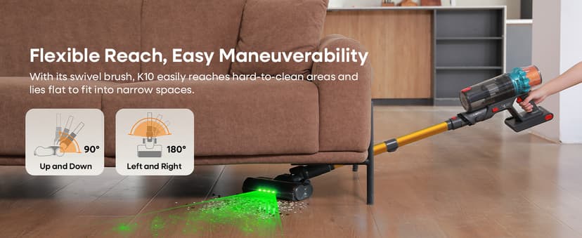ElecKeys Cordless Vacuum Cleaner, 600W 50KPA 70Mins Self-Standing Vacuum Cleaners for Home, Stick Vacuum with Touch Screen, Upgraded Anti-Tangled Vacuum Cordless for Pet Hair, Floors, Carpets, Gold