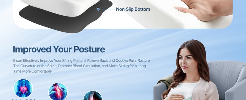 CJACSOC Seat Cushion, Extra Large Memory Foam Cushion for Office Chair Cushions, Ergonomic Cushions Pad Pillow for Pressure Relief Sciatica & Pain Relief for Long Sitting