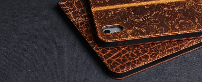 Gexmil Genuine Leather Case for iPad Pro 11 Inch (M5/M4) 2025/2024 with Pencil Holder,Protective Shockproof Leather Smart Folio Cover Adjustable Stand Auto Sleep/Wake Anti-Slip, Flower Brown