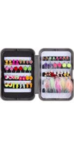 BASSDASH Fly Fishing Assorted Flies Kit, Pack of 64 pcs Including Dry and Wet Flies, Nymphs, Streamers, Terrestrials, Leeches and More, with Magnetic Fly Box