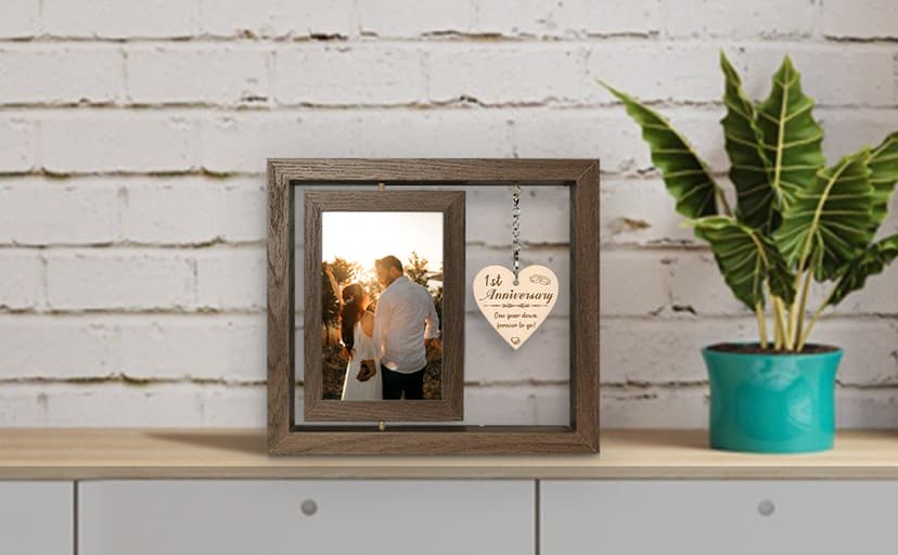 1 Year Anniversary Picture Frame Gifts, 1st Anniversary Frame for Her Him Girlfriend Boyfriend, Display Two 4x6 Inch
