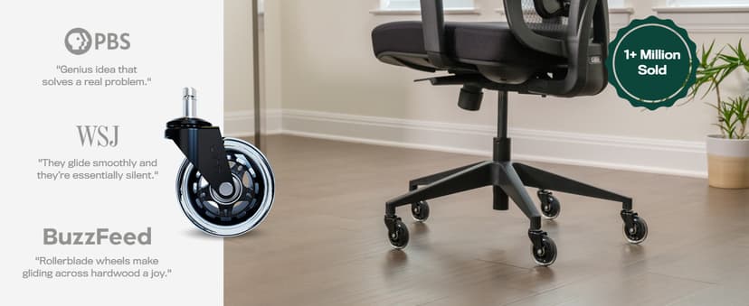 The Office Oasis Original Rollerblade Office Chair Wheels (As Seen On PBS) - Incredibly Smooth & Quiet Casters - Safe for Hardwood Floors & Carpet - Easy Installation with Universal Fit - Set of 5