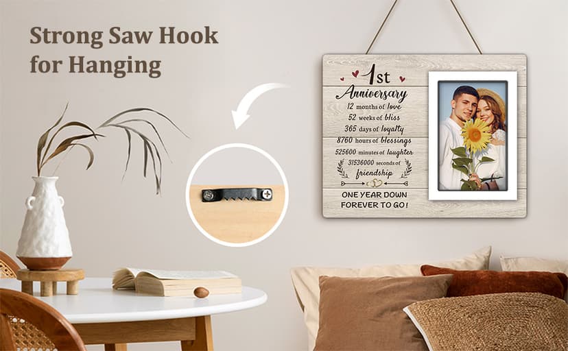 1st Anniversary Paper Gifts for Him Her - One Year Romantic Wedding Picture Frame Fit 4x6 Photos for Boyfriend Girlfriend, 1 Year Anniversary Valentines Gifts for Husband Wife Couple