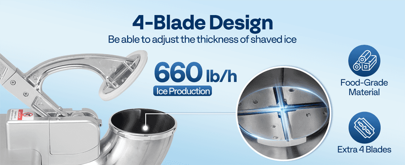 VIVOHOME Commercial Ice Crusher Shaver with Four Blades, Electric Snow Cone Maker Machine, 350W Shaved Ice Machine with Safety Switch for Both Home and Commercial Use, 660lbs/hr