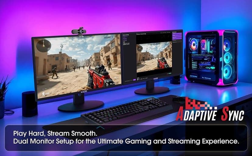 Kado Dual Monitor Setup - 2-Pack 24" 1920x1080 Computer Monitor 75Hz VESA Mount HDMI Office Gaming Hybrid Multitasking Daytrading Built-in Speakers