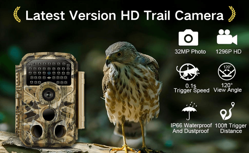 BLAZEVIDEO Game & Trail Camera 32MP Photo & 1296P Video with 100ft Night Vision Motion Activated 0.1s Trigger Speed Waterproof for Home Security, Outdoor Wildlife Scouting