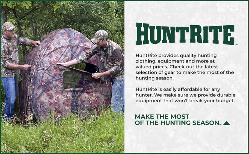 HuntRite Deluxe 4-Panel Spring Steel Hunting Blind; 2 Person Ground Tent for Deer and Turkey Season