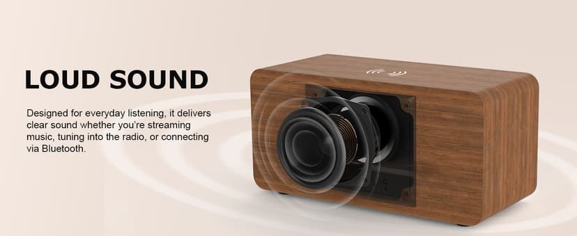 Digital Alarm Clocks Radio for Bedrooms,FM Radio & White Noise Sound Machine with Timer,Bluetooth Speaker,Dual Alarm Clock with Wireless Charging,Dimmable Big LED Display,Holiday Gifts for Men Women