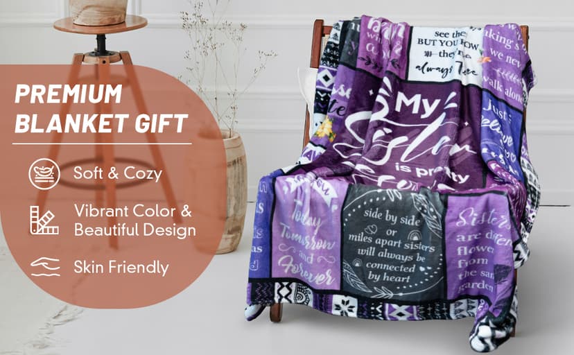 Sister Gifts Blanket, Happy Birthday Gifts for Sister, Unique Gift for My Dear Sis on Mothers Day Christmas - Soft Throw Blanket 60" x 50 (Purple)