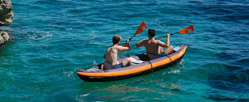 Inflatable Kayak, Portable Ripstop Oxford Cloth Recreational Touring Kayak with Fiberglass Kayak Paddle, Hand Pump and Carrying Bag, 1/2 Person