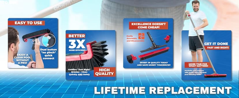 ProTuff 22" Pool Brush Head – Comes Sturdy Bristles, Tough on Algae, Dirt & Grime – Cleans 3X Faster – Extra-Wide Pool Scrubber Brush with Pole Attachment Option