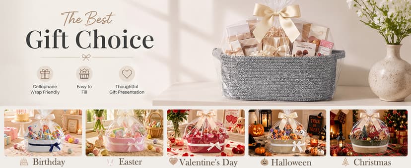13" x 10" x 5" Storage Baskets for Toys & Baby Essentials, Fits Nursery & Bedroom Organization, Built-In Handles, Bow Design CHICVITA Small Woven Rope Gift Basket, Decorative Burr Basket, Red B0D7MKY1YJ