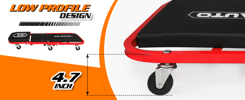 M-AUTO Foldable Z Creeper 2-in-1 Rolling Folding Car Creeper & Seat, 36" Adjustable Roller Garage Chair Lay Down or Sit, 330LBS Capacity Under Car Roller Creeper with 6 Swivel Casters, Red B0BPSQMJ9V