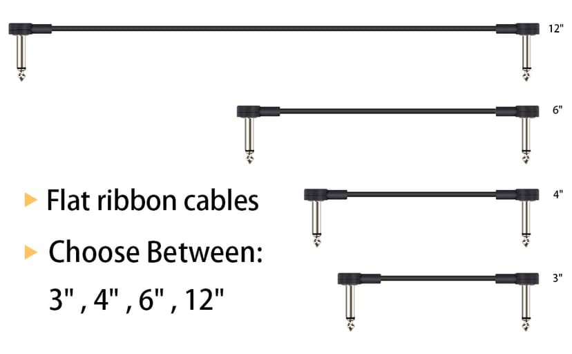 GOGHOST 3 Inch Guitar Patch Cables 6 Pack, 1/4" TS Right Angle Effect Pedal Flat Cables, Pedal Board Patch Cables, Black