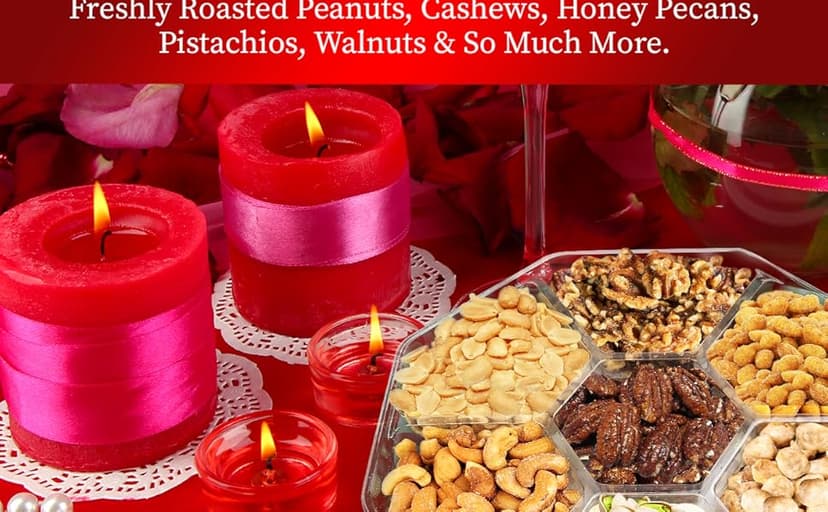 Holiday Nuts gift Basket - Delicious Mixed Cravings Gourmet Collection, Features 7 Sectional Platter with Freshly Roasted Nuts, Christmas Gift Basket for Men and Women.