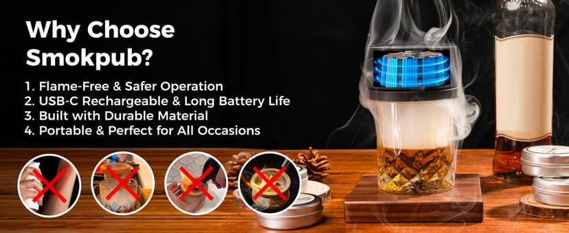 Electric Whiskey Smoker Kit Built-in Lighter, No Butane Needed, Rechargeable Cocktail Smoker Kit with 6 Wood Chips, Old Fashioned Drink Smoker Kit, Bourbon Whiskey Gifts for Men,Dad,Husband