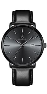 CHEETAH Minimalist Waterproof Quartz Watches for Men with Leather Strap, Auto Date