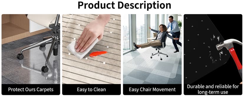 Office Chair Mat for Carpet, 32x48 Heavy Duty Clear Plastic Rolling Chair Mat for Carpet Floor, Under Computer Desk Chair Floor Mats Protector Carpeted Floors