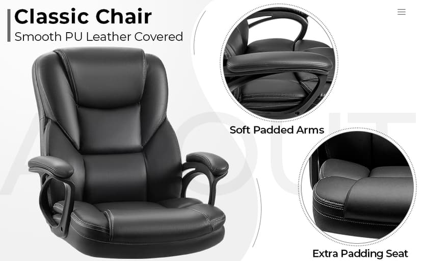 Furmax Office Executive Chair High Back Adjustable Managerial Home Desk Chair, Swivel Computer PU Leather Chair with Lumbar Support (Black)