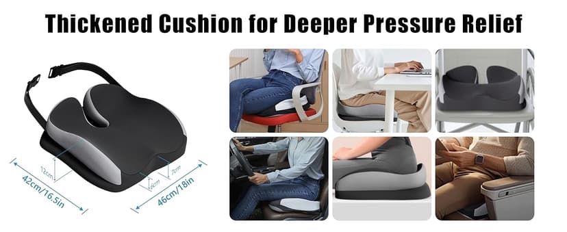 Seat Cushions for Office Chairs Wheelchair Cushion for Long Sitting Back Pain,Memory Foam Seat Car Computer Desk Chair Cushion,Coccyx Cushion for Tailbone Pain Relief Cushion Office Chair Black