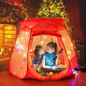 Pop Up Princess Tent with Colorful Star Lights for 1 2 3 Year Old Birthday Gift, 12-18 Months Baby Girl Toys, Foldable Ball Pit with Carrying Bag, Indoor&Outdoor Play Tent for Kids