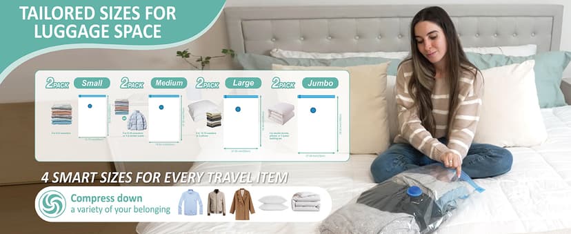 8 Pack Travel Vacuum Storage Bags with Rechargeable Wireless Electric Pump for Luggage, Suitcase, Carry-on Size Vacuum Seal Compression Space Saver Bags for Clothes and Clothing Travel