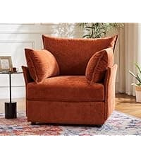 ABCASA Faux Leather Accent Chair with Ottoman,Upholstered Armchair with Storage,Extra-Deep-Seated Modular Single Sofa,Reading Chair with Footrest for Living Room Lounge Chair Brown
