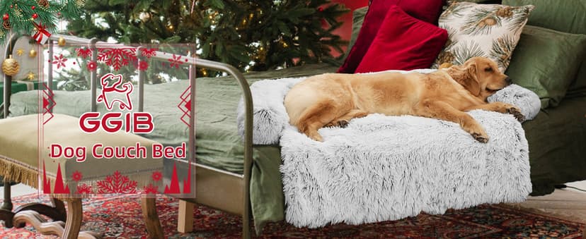 Calming Dog Bed Fluffy Plush Dog Mat for Furniture Protector with Removable Washable Cover for Large Medium Small Dogs and Cats (Large, Light Grey)