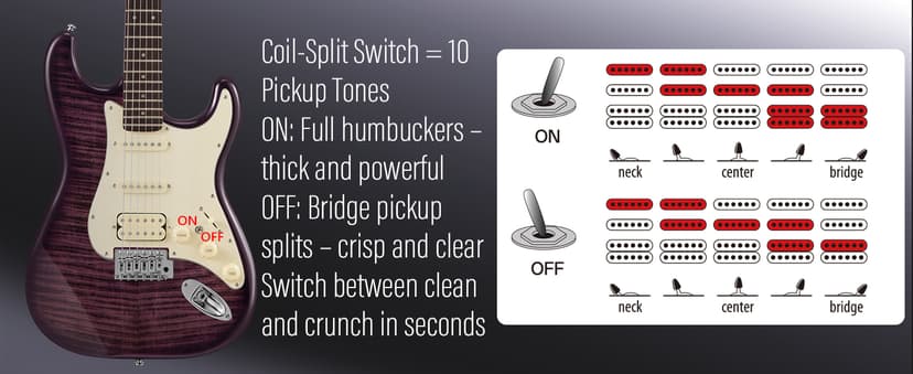 AKLOT Beginner Electric Guitar Kit: 10W Amp, Coil-Split HSS Pickups, Lesson Book, Roasted Maple Neck, Gig Bag, Tuner, Strap, Picks, Stryde Violet Venom