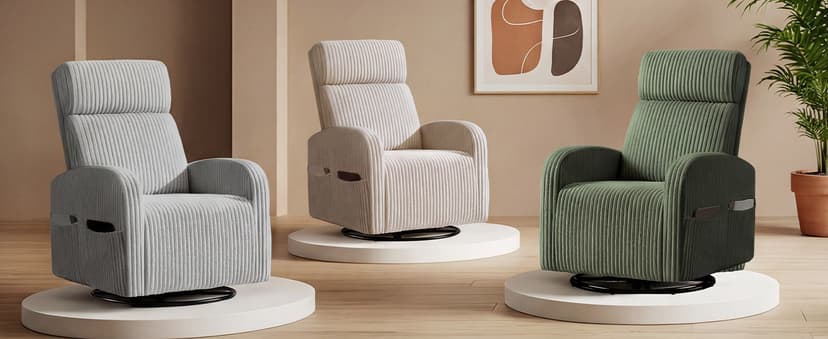 Yaheetech 360° Swivel Glider Chair for Nursery, Rocking Chair Nursing Chair with Side Pockets, Corduroy Glider for Living Room with High Back Beige