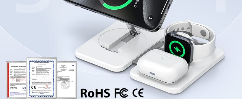 3 in 1 Magnetic Wireless Charger for Apple Multiple Devices, Foldable Fast Charging Station - Magsafe Charger Stand, Travel Charger Pad for iPhone 17 16 15 14 13 12 Series/Apple Watch/AirPods Pro