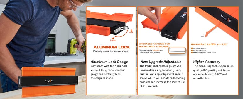 Contour Gauge (12 Inch) with Lock Profile Tool, Christmas Gifts for Men Dad Husband Him Super Contour Duplicator Men Gifts Woodworking Tools Carpenter Tools Construction Outline Angle Measuring Tool