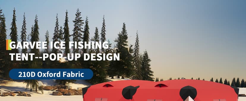 Pop Up Ice Fishing Tent Insulated Ice Fishing Shelter Portable Hub-Style Shelter Shanty Windproof and Warm, Multiple Sizes for 6-8 Person, Red, 6x11.7x6.6 Ft