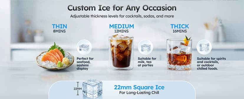Mojgar Commercial Ice Maker Machine, 100lbs/24H with 33lbs Ice Storage Under Counter Ice Machine, Stainless Steel Built-in Freestanding Ice Maker Self-Cleaning for Home Bar